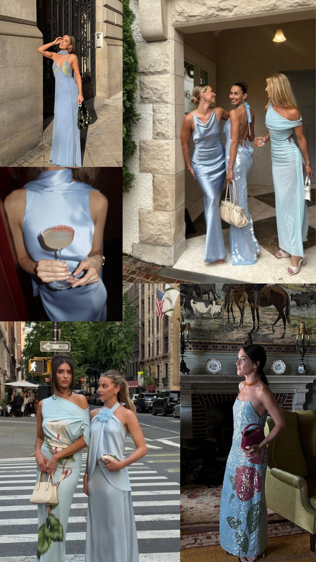 Dresscode moodboard met lichtblauwe avondlooks