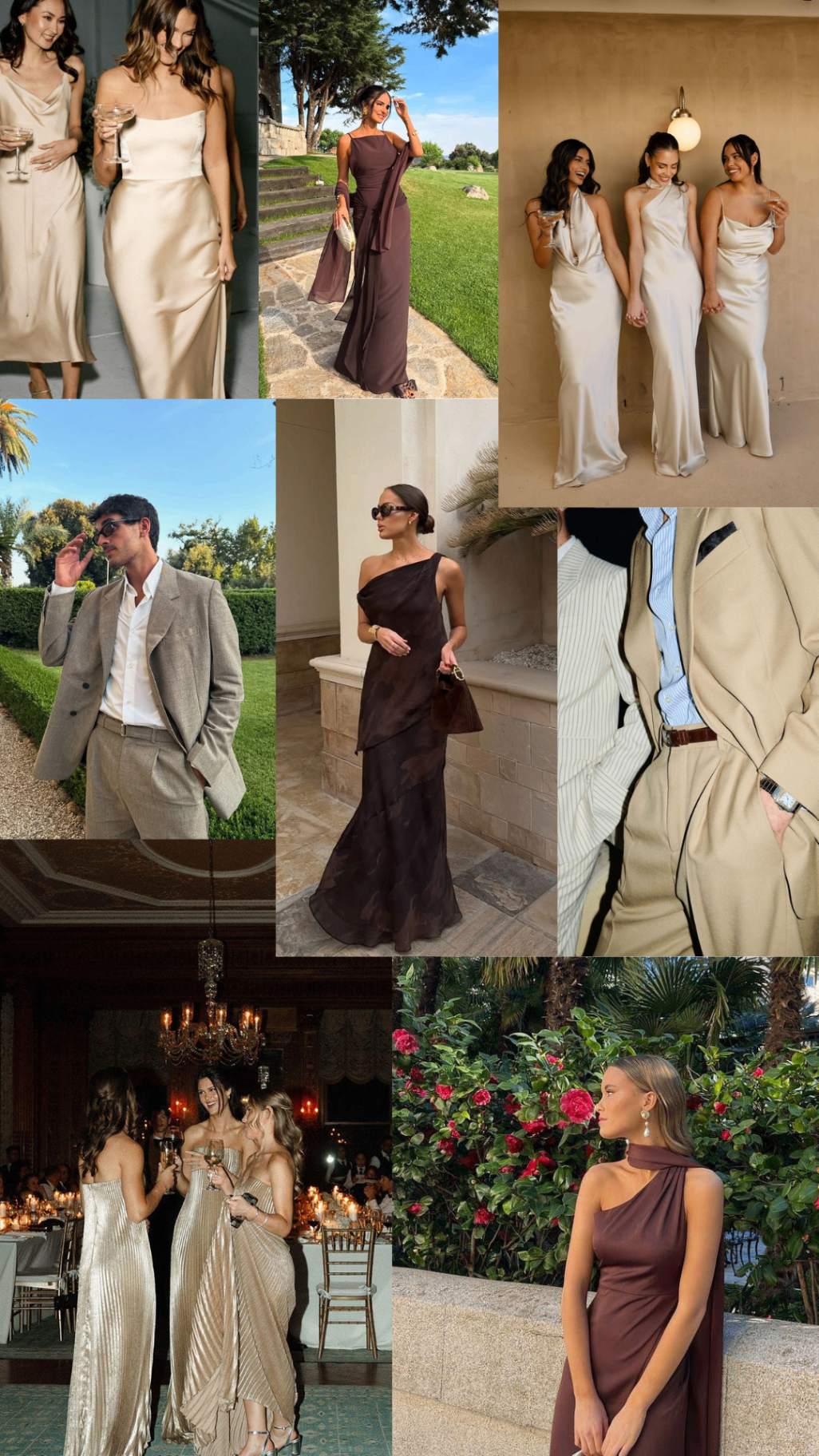 Dresscode moodboard met neutrale en bruine avondlooks